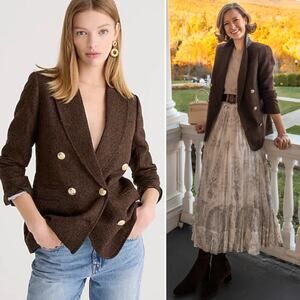 J.Crew Bristol Blazer Jacket Chocolate Brown Wool Double Breasted Size 10P